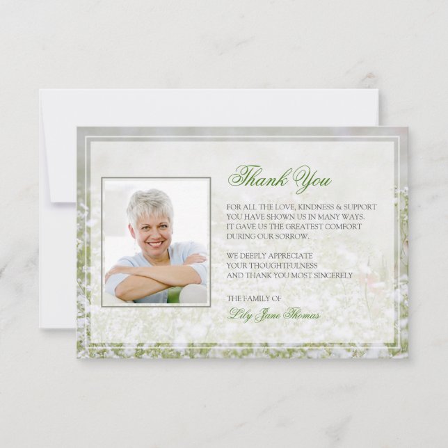 Flower Field Memorial Funeral Thank You Card (Front)