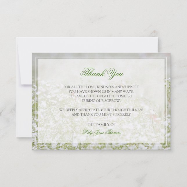 Flower Field Memorial Funeral Thank You Card (Front)