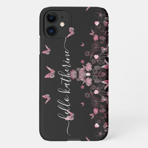 Flower field with butterflies iPhone 11 case