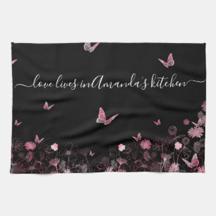 Flower field with butterflies kitchen towel