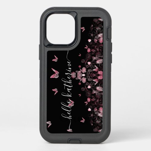 Flower field with butterflies OtterBox defender iPhone 12 case