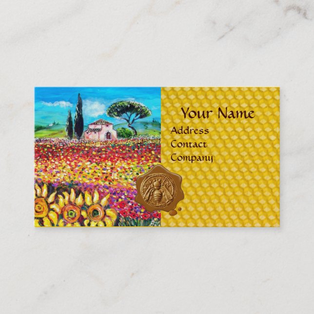 FLOWER FIELDS,FLORA HONEY BEE WAX SEAL ,BEEKEEPER BUSINESS CARD (Front)