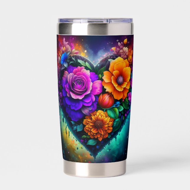 Flower Filled Heart Valentine's Day Insulated Tumbler (Front)