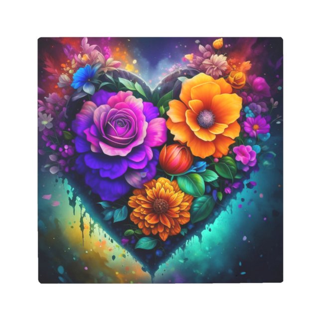 Flower Filled Heart Valentine's Day Metal Print (Front)