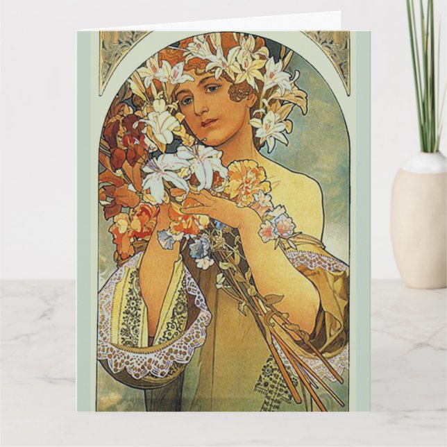 Flower, Fine Art Alphonse Mucha Birthday Card (Front)