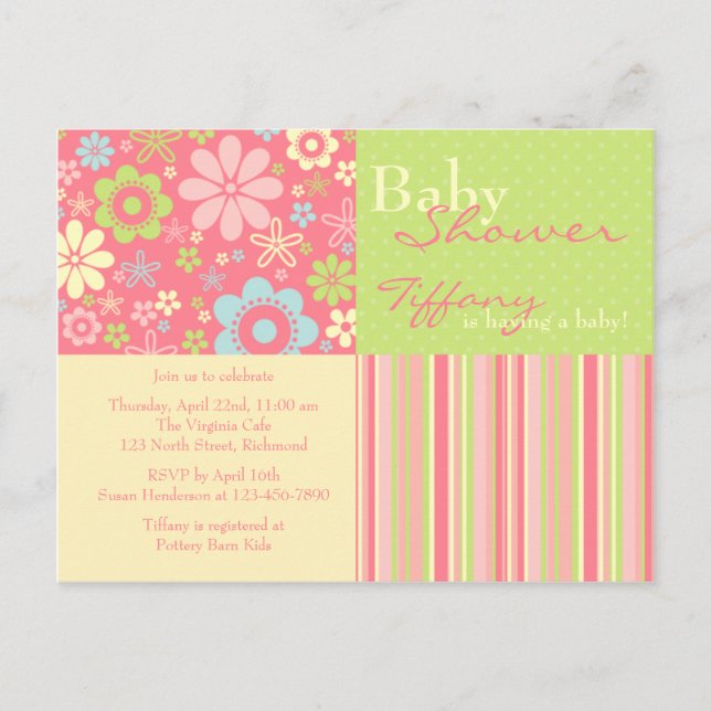 Flower Fizz Pink & Green • Baby Shower Invitation (Front)