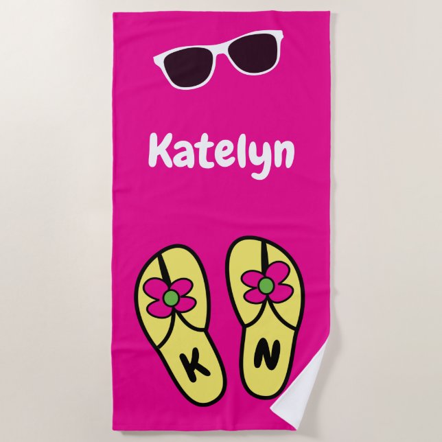 Flower Flip Flops Personalized Beach Towel (Front)