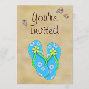 Flower Flip Flops, Seashells and Sand Birthday Invitation