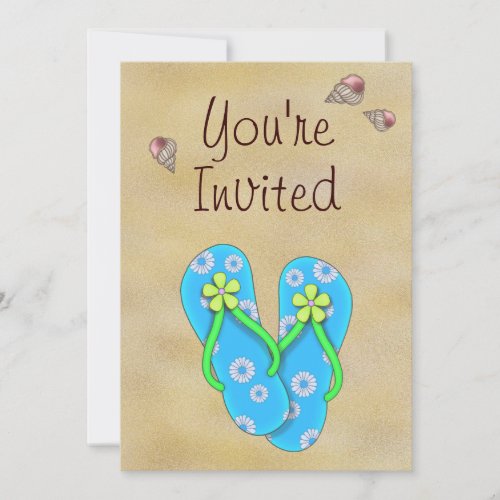 Flower Flip Flops Seashells and Sand Birthday Invitation