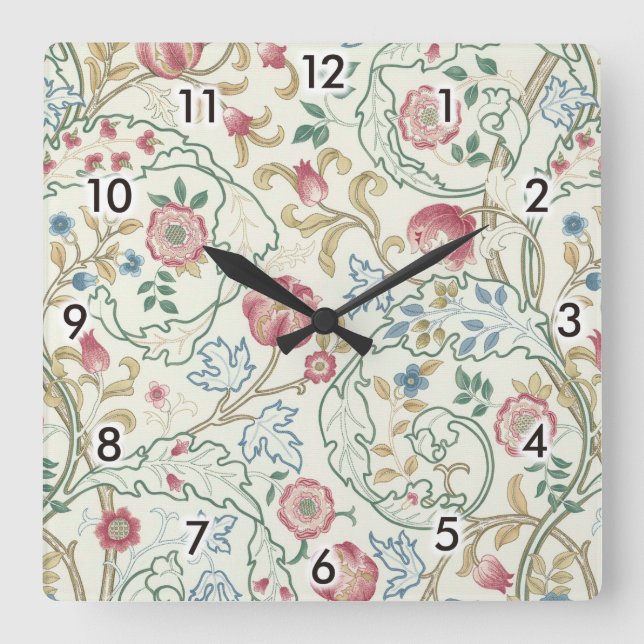 Flower, Floral Pattern, William Morris Square Wall Clock (Front)
