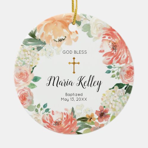 Flower Floral Personalized Girl Baptism Ornament