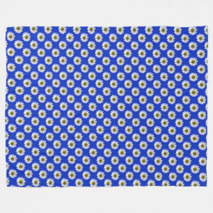 Flower floral print daisies on cobalt blue fleece blanket