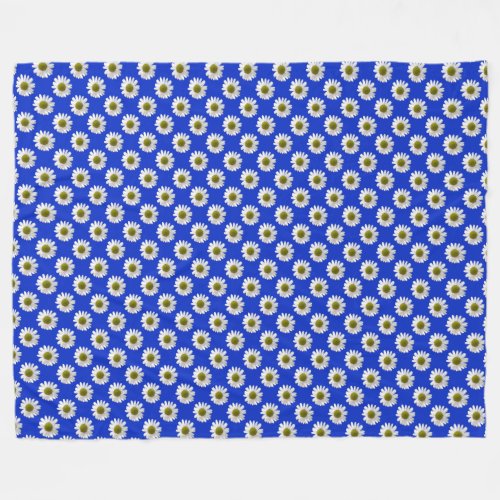 Flower floral print daisies on cobalt blue fleece blanket