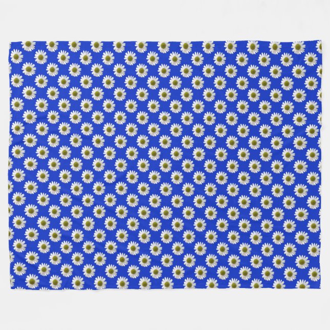 Flower floral print daisies on cobalt blue fleece blanket (Front (Horizontal))