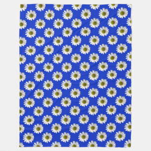 Flower floral print daisies on cobalt blue fleece blanket