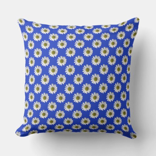 Flower floral print daisies on cobalt blue outdoor pillow