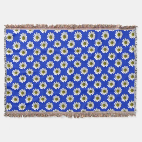 Flower floral print daisies on cobalt blue throw blanket