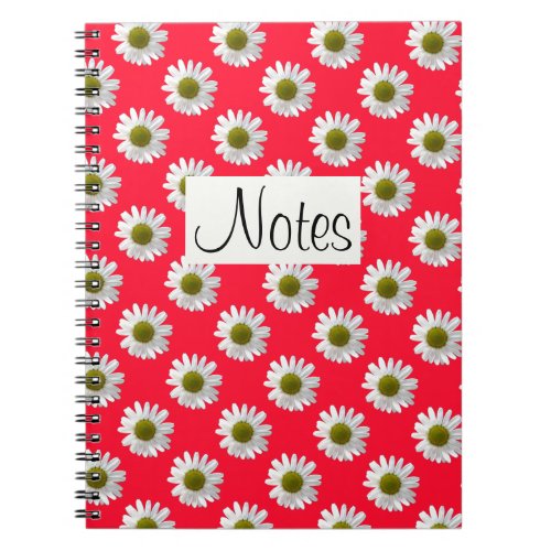 Flower floral print daisies on red pink notebook