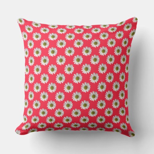 Flower floral print daisies on red pink throw pillow