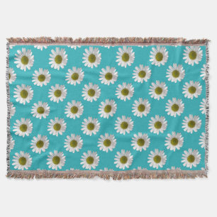Flower floral print daisies on turquoise throw blanket