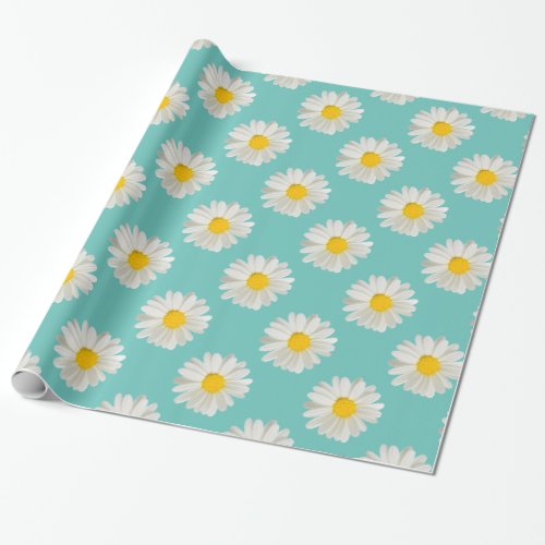 Flower floral print daisies on turquoise wrapping paper