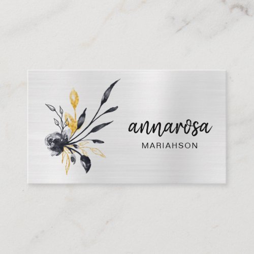  Flower Floral Silver LOGO PHOTO Gold QR Business Card