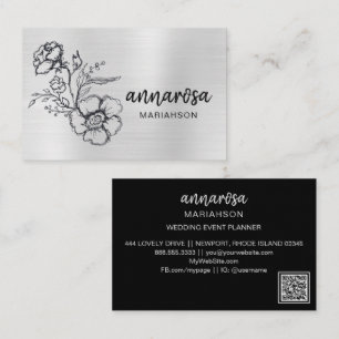 *~* Flower Floral Silver QR LOGO PHOTO Elegant Business Card