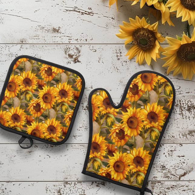 Flower Floral Sunflower  Oven Mitt & Pot Holder Set (Creator Uploaded)