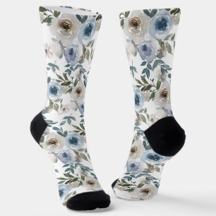Flower Floral Watercolor Pattern Blue Rose Socks