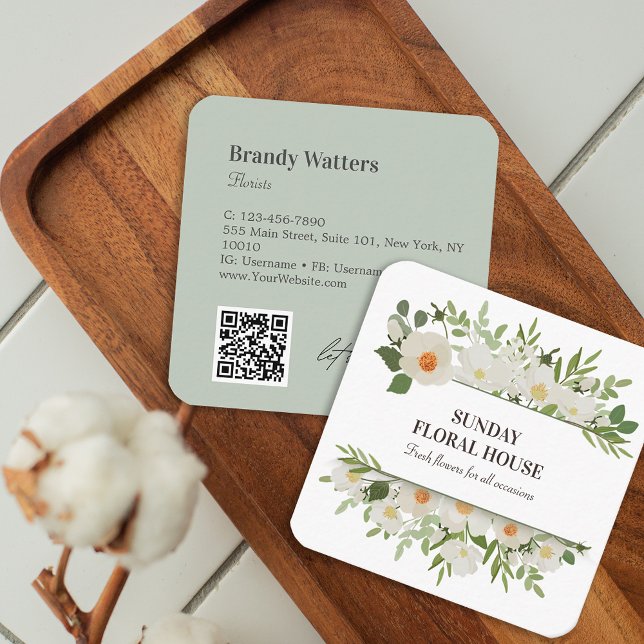 Flower Foliage Bouquet Feminine  Square Business Card (Flower Foliage Bouquet Feminine Square Business Card)