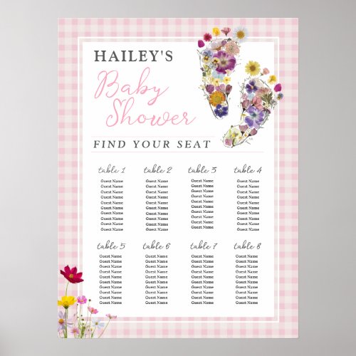 Flower Footprints Baby Shower Seating Chart Poster