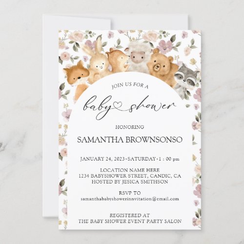 Flower Forest Animals Budget Baby Shower Invitation