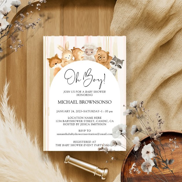 Flower Forest Animals Budget Oh Boy Baby Shower Invitation