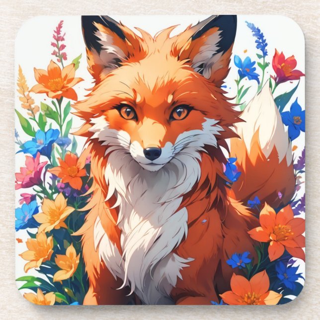 Flower Fox Beverage Coaster (Front)