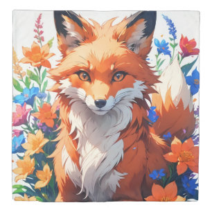 Flower Fox Duvet Cover