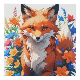Flower Fox Faux Canvas Print