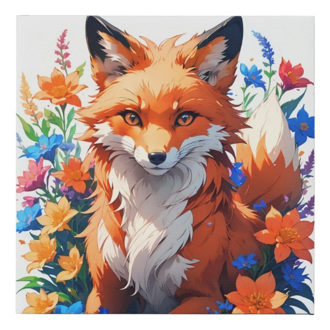 Flower Fox Faux Canvas Print (Front)