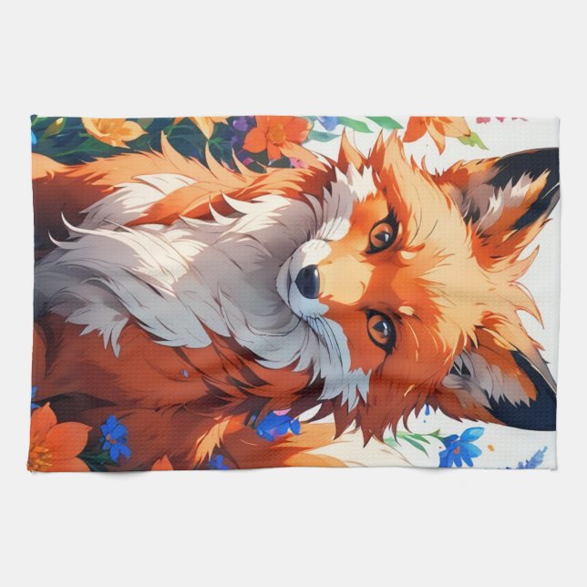 Flower Fox Kitchen Towel (Horizontal)