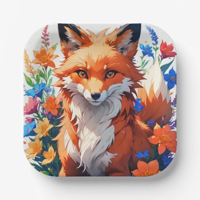 Flower Fox Paper Plates (Front)