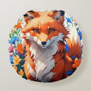 Flower Fox Round Pillow