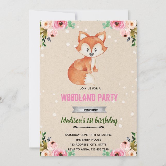Flower fox woodland invite (Front)
