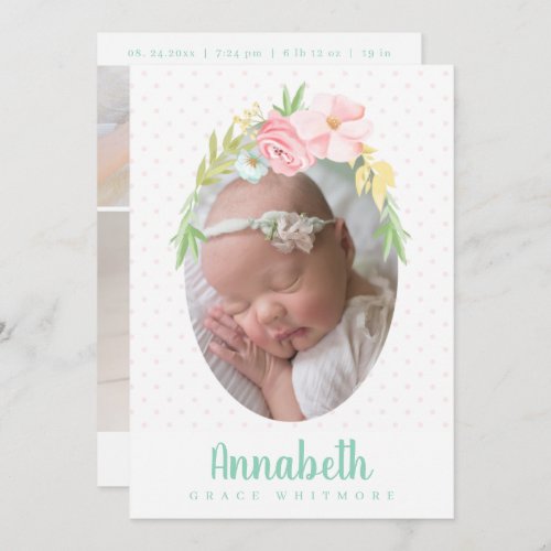 Flower Frame Birth Announcement for Baby Girl