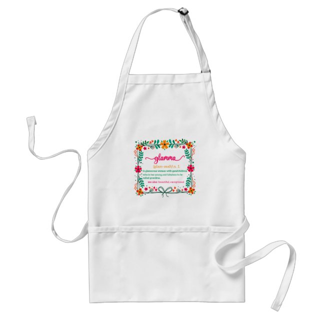 Flower Frame Glamma Grandma Grandmother Definition Adult Apron (Front)