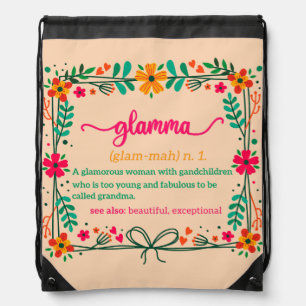 Flower Frame Glamma Grandma Grandmother Definition Drawstring Bag