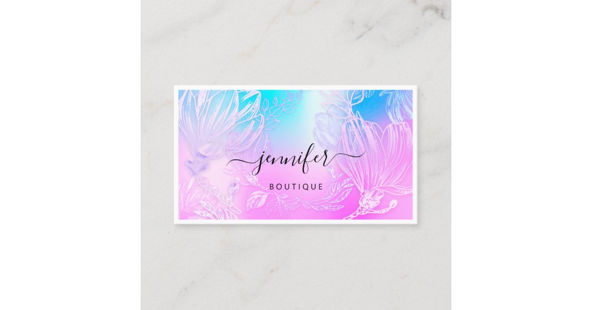 Flower Frame QR Code Custom Logo Blue Pink Business Card | Zazzle