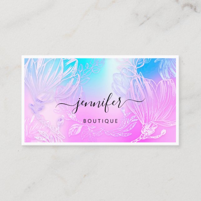  Flower Frame QR Code Custom Logo Blue Pink  Business Card (Front)