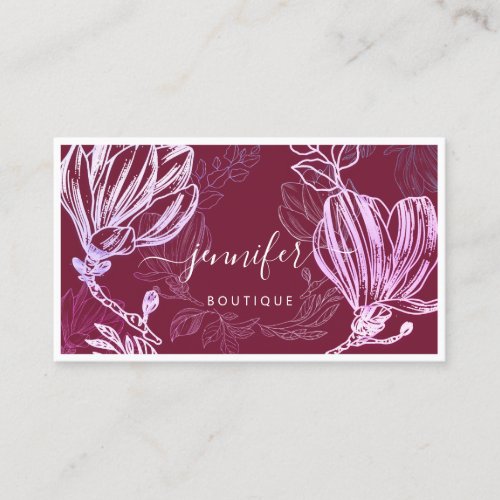  Flower Frame QR Code Custom Logo Burgundy  Business Card