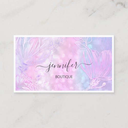  Flower Frame QR Code Custom Logo Holograph Blue Business Card