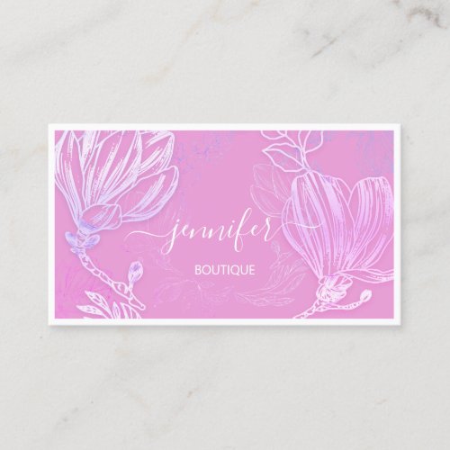  Flower Frame QR Code Custom Logo Pink Delicate Business Card