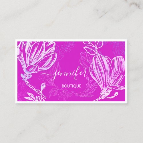  Flower Frame QR Code Custom Logo Pink Fuchsia Business Card